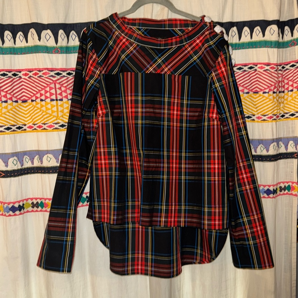 J. Crew plaid holiday blouse size 8 NWT